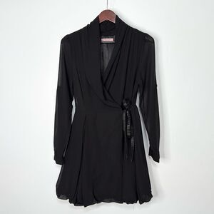 Mademoiselle Philip Marc Black Long Sleeve Bubble Hem Wrap Mini Dress Size M